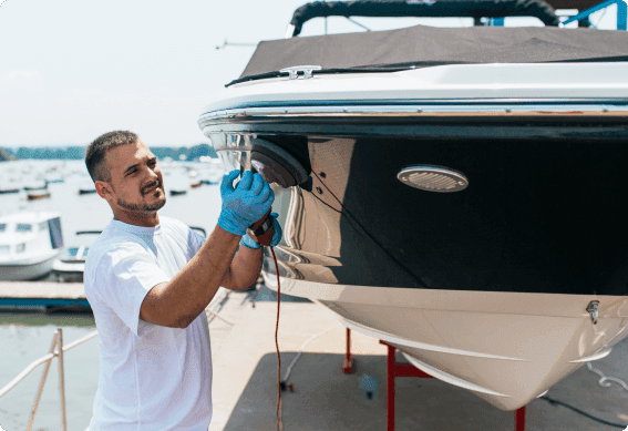 a man holding a boat