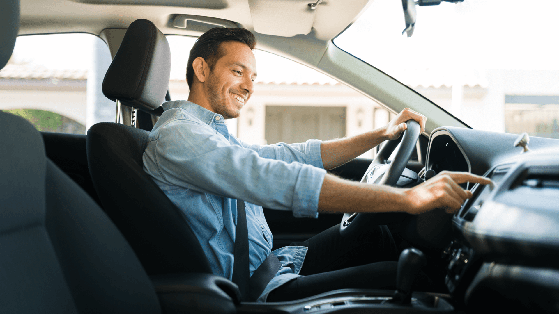 a man driving a car